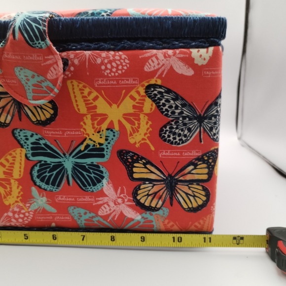 Large Butterfly Sewing Kit Storage Box - Red & Blue Fabric - Removable Organizer - Picture 12 of 15